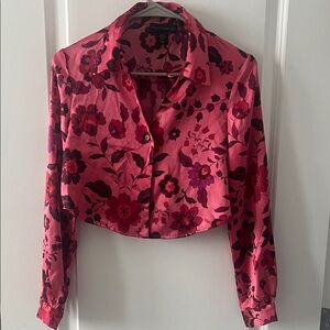 House of Harlow 1960 Floral Pink and Red Cropped Blouse